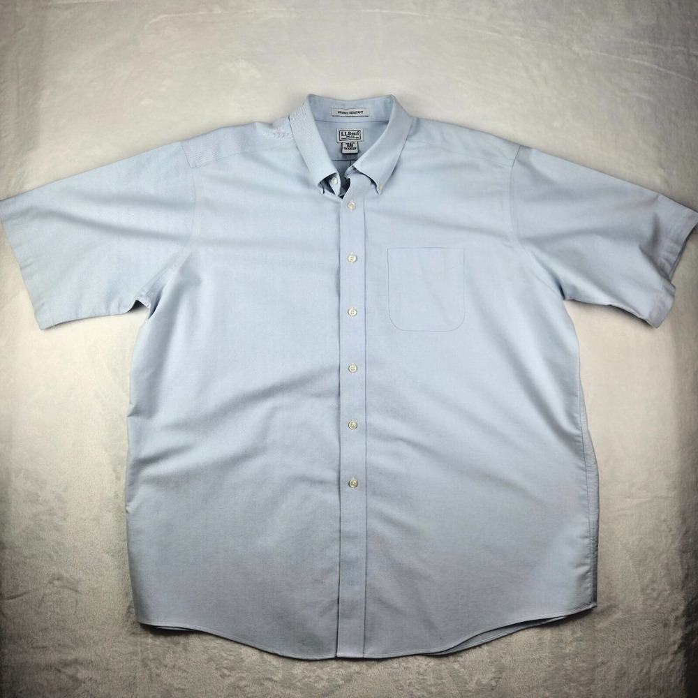 LL Bean Wrinkle Free Dress Shirt Mens 18 Light Blue Short Sleeve Button Down